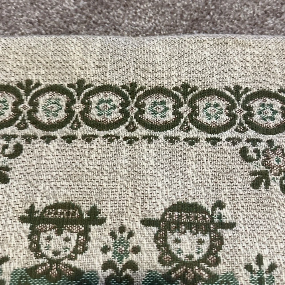 Vintage Austrian Folk Woven Square Pillow Case Boy Girl Beige Green Oktoberfest